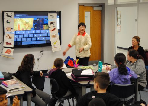 PVMS Mandarin Chinese Distance Learning teacher, Ping Moroney, makes a visit to PVMS to hold class in person and celebrate Chinese New Year.